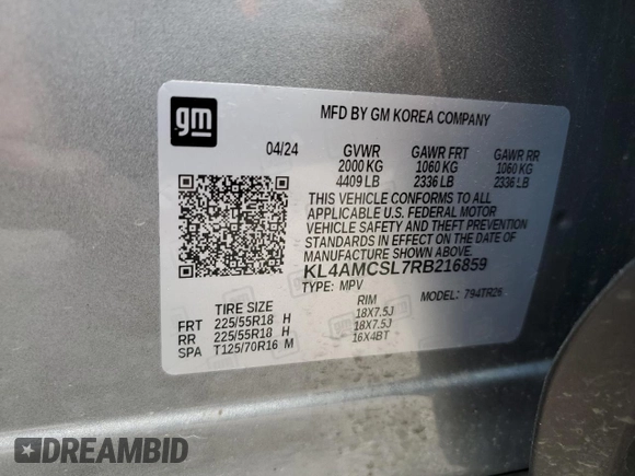 2024 Buick Encore GX Preferred with VIN KL4AMCSL7RB216859, listed as a Copart auction lot 53822495 with 23,712 mi miles and Salvage title. Bid and sale history available at DreamBid. Image 12.
