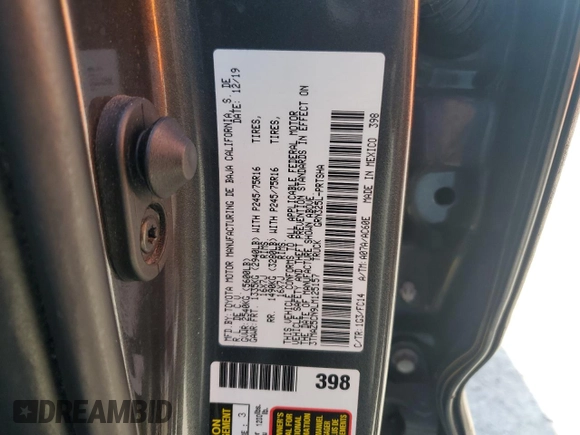 2020 Toyota Tacoma SR5 with VIN 3TMAZ5CN9LM125157, listed as a Copart auction lot 57178885 with 59,830 mi miles and Salvage title. Bid and sale history available at DreamBid. Image 12.