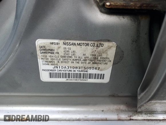 2003 Nissan Maxima SE z VIN JN1DA31D83T505047, wystawiony jako Copart lot #57708995 z przebiegiem 110 054 mil mil oraz Czysty tytuł • Clean title. Historia ofert i sprzedaży dostępna na DreamBid. Obrazek 12.