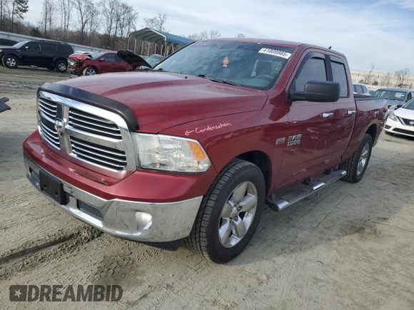 2015 Ram 1500 Big Horn with VIN 1C6RR6GT0FS591161, listed as a Copart auction lot 41809985 with 166,288 mi miles and Salvage Title. Bid and sale history available at carsss.com. Image 1.
