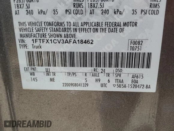 2010 Ford F-150 XL z VIN 1FTFX1CV3AFA18462, wystawiony jako Copart lot #61756415 z przebiegiem 248 854 mil mil oraz Szkoda całkowita • Salvage title. Historia ofert i sprzedaży dostępna na DreamBid. Obrazek 13.
