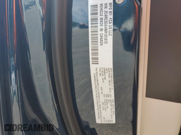 2022 Chrysler Pacifica Limited with VIN 2C4RC3GG4NR101672, listed as a Copart auction lot 66140534 with 26,647 mi miles and Salvage title. Bid and sale history available at DreamBid. Image 13.