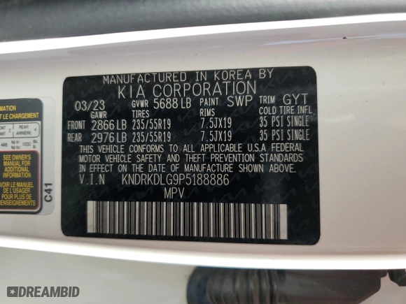 2023 Kia Sorento Hybrid SX Prestige with VIN KNDRKDLG9P5188886, listed as a Copart auction lot 69727404 with 0 mi miles and Salvage Title. Bid and sale history available at carsss.com. Image 13.