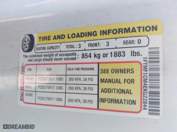 2014 Ford F-150 XL with VIN 1FTMF1CM4EKG22844, listed as a IAAI auction lot 41669259 with 242,141 mi miles. Bid and sale history available at carsss.com. Image 8.