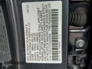 2024 Honda Accord EX with VIN 1HGCY1F31RA059998, listed as a Copart auction lot 55144585 with 10,429 mi miles and Salvage title. Bid and sale history available at DreamBid. Image 12.