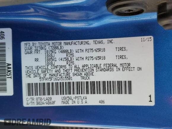 2016 Toyota Tundra 4WD Truck LTD with VIN 5TFHY5F16GX515501, listed as a Copart auction lot 68290014 with 179,411 mi miles and Salvage Title. Bid and sale history available at carsss.com. Image 13.