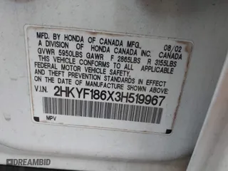 2003 Honda Pilot EX with VIN 2HKYF186X3H519967, listed as a IAAI auction lot 41903064 with 342,607 mi miles. Bid and sale history available at carsss.com. Image 9.