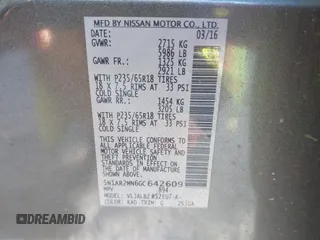 2016 Nissan Pathfinder Platinum with VIN 5N1AR2MN6GC642609, listed as a IAAI auction lot 41993008 with 204,435 mi miles. Bid and sale history available at carsss.com. Image 9.