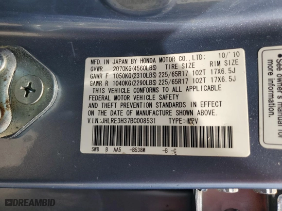 2011 Honda CR-V LX with VIN JHLRE3H37BC008531, listed as a Copart auction lot 52456005 with 231,027 mi miles and Salvage Title. Bid and sale history available at carsss.com. Image 13.