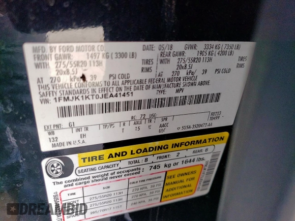 2018 Ford Expedition Max Limited with VIN 1FMJK1KT0JEA41451, listed as a Copart auction lot 53443235 with Not provided miles and Salvage title. Bid and sale history available at DreamBid. Image 13.