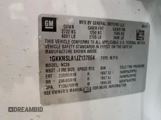 2018 GMC Acadia SLE with VIN 1GKKNSLA1JZ137864, listed as a Copart auction lot 88220055 with 121,966 mi miles and Non Repairable. Bid and sale history available at DreamBid. Image 13.