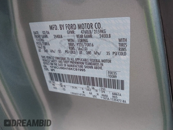 2006 Ford Escape Hybrid with VIN 1FMCU96H16KC81995, listed as a IAAI auction lot 42220504 with 207,388 mi miles and . Bid and sale history available at DreamBid. Image 9.
