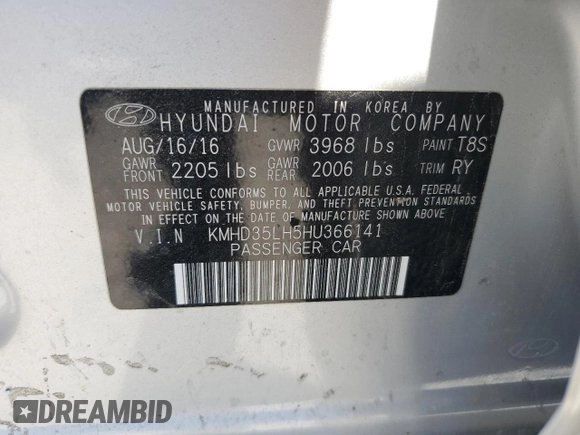 2017 Hyundai Elantra z VIN KMHD35LH5HU366141, wystawiony jako Copart lot #56356525 z przebiegiem 122 401 mil mil oraz Czysty tytuł • Clean title. Historia ofert i sprzedaży dostępna na DreamBid. Obrazek 12.