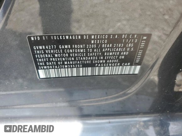 2014 Volkswagen Jetta SE z VIN 3VWD07AJ7EM395250, wystawiony jako Copart lot #65821005 z przebiegiem 155 293 mil mil oraz Czysty tytuł • Clean title. Historia ofert i sprzedaży dostępna na DreamBid. Obrazek 12.