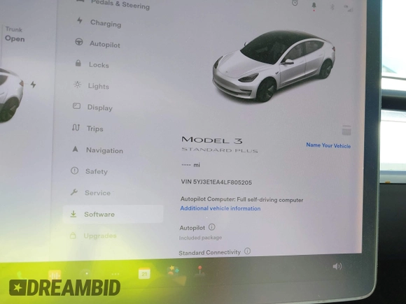 2020 Tesla Model 3 Standard Range Plus with VIN 5YJ3E1EA4LF805205, listed as a IAAI auction lot 41850744 with Not Provided miles. Bid and sale history available at carsss.com. Image 14.
