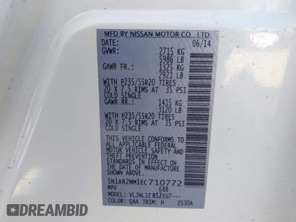 2014 Nissan Pathfinder S с VIN 5N1AR2MM1EC710772, выставлен на аукционе IAAI как лот 42582893 с пробегом 154 229 миль миль и . История ставок и продаж доступна на DreamBid. Изображение 9.