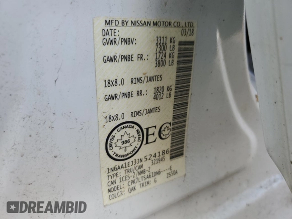 2018 Nissan Titan SV z VIN 1N6AA1EJ3JN524186, wystawiony jako Copart lot #81468294 z przebiegiem 72 350 mil mil oraz Szkoda całkowita • Salvage title. Historia ofert i sprzedaży dostępna na DreamBid. Obrazek 13.