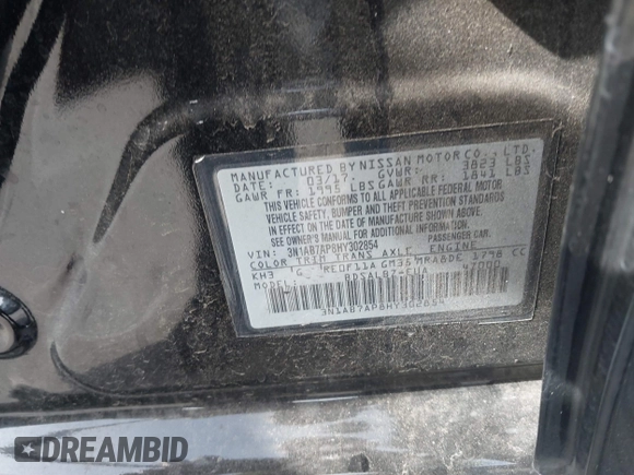 2017 Nissan Sentra S with VIN 3N1AB7AP8HY302854, listed as a IAAI auction lot 42246324 with 84,109 mi miles and . Bid and sale history available at DreamBid. Image 9.