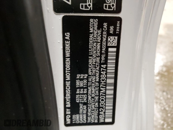 2021 BMW 2 Series 230i xDrive with VIN WBA2J3C07M7H38474, listed as a Copart auction lot 45351335 with 11,168 mi miles and Salvage Title. Bid and sale history available at carsss.com. Image 12.
