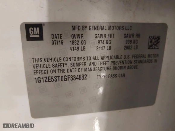 2016 Chevrolet Malibu LT with VIN 1G1ZE5ST0GF334882, listed as a IAAI auction lot 41389253 with 159,416 mi miles. Bid and sale history available at carsss.com. Image 9.