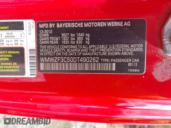 2013 MINI Clubman z VIN WMWZF3C50DT490262, wystawiony jako IAAI lot #41674033 z przebiegiem 194 622 mil mil oraz . Historia ofert i sprzedaży dostępna na DreamBid. Obrazek 9.