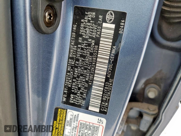 2004 Toyota Camry LE z VIN 4T1BE32K24U855206, wystawiony jako Copart lot #57270895 z przebiegiem 62 727 mil mil oraz Szkoda całkowita • Salvage title. Historia ofert i sprzedaży dostępna na DreamBid. Obrazek 13.