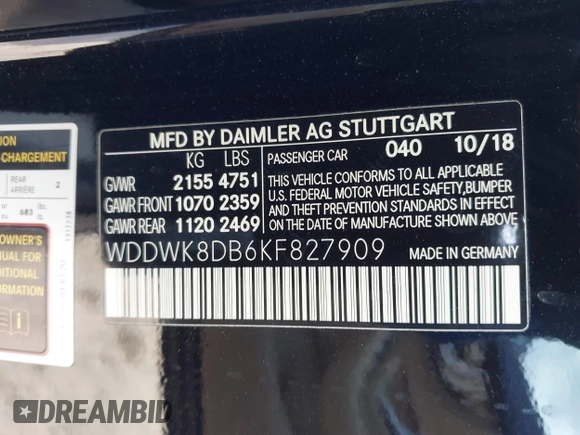 2019 Mercedes-Benz C 300 with VIN WDDWK8DB6KF827909, listed as a IAAI auction lot 41614128 with 55,903 mi miles and . Bid and sale history available at carsss.com. Image 9.