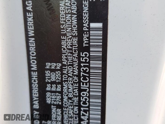 2018 BMW 4 Series 430i with VIN WBA4Z1C59JEC73155, listed as a Copart auction lot 57914725 with 57,909 mi miles and Salvage title. Bid and sale history available at DreamBid. Image 12.