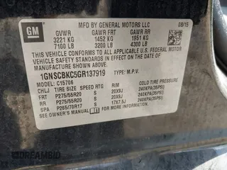 2016 Chevrolet Tahoe LT with VIN 1GNSCBKC5GR137919, listed as a IAAI auction lot 42334905 with 178,837 mi miles and . Bid and sale history available at DreamBid. Image 9.