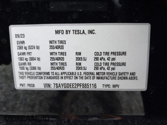 2023 Tesla Model Y Long Range z VIN 7SAYGDEE2PF885116, wystawiony jako IAAI lot #40091902 z przebiegiem 11 779 mil mil oraz . Historia ofert i sprzedaży dostępna na DreamBid. Obrazek 9.