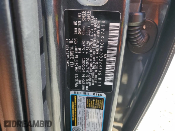 2024 Kia Telluride SX Prestige X-Line с VIN 5XYP5DGC9RG437414, выставлен на аукционе Copart как лот 56765505 с пробегом 16 557 миль миль и Списание • Salvage title. История ставок и продаж доступна на DreamBid. Изображение 14.
