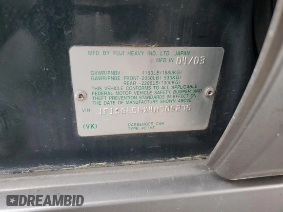 2004 Subaru Forester XS with VIN JF1SG656X4H705275, listed as a Copart auction lot 62773025 with 254,923 mi miles and Clean title. Bid and sale history available at DreamBid. Image 12.