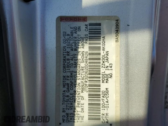 2002 Toyota MR2 z VIN JTDFR320620048426, wystawiony jako Copart lot #88367235 z przebiegiem 98 380 mil mil oraz Szkoda całkowita • Salvage title. Historia ofert i sprzedaży dostępna na DreamBid. Obrazek 13.