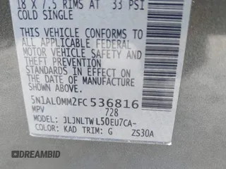 2015 Infiniti QX60 with VIN 5N1AL0MM2FC536816, listed as a IAAI auction lot 42545584 with 109,542 mi miles and . Bid and sale history available at DreamBid. Image 9.