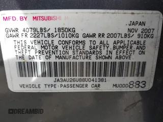2008 Mitsubishi Lancer DE with VIN JA3AU26U88U041381, listed as a IAAI auction lot 42116334 with 151,044 mi miles and . Bid and sale history available at DreamBid. Image 9.