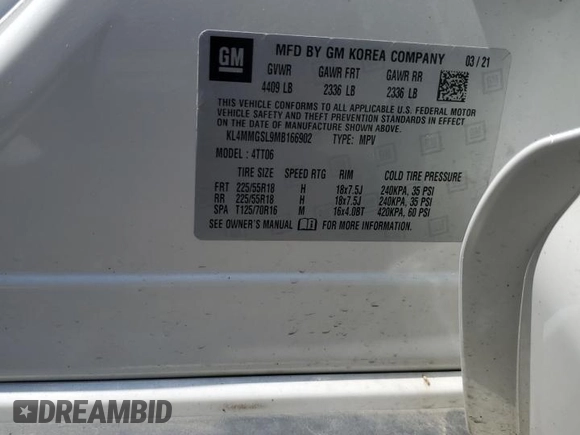 2021 Buick Encore GX Essence с VIN KL4MMGSL9MB166902, выставлен на аукционе Copart как лот 62813305 с пробегом 52 591 миль миль и Списание • Salvage title. История ставок и продаж доступна на DreamBid. Изображение 13.
