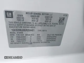 2016 GMC Yukon XL Denali with VIN 1GKS2HKJ9GR264481, listed as a IAAI auction lot 41764272 with 114,852 mi miles. Bid and sale history available at carsss.com. Image 9.