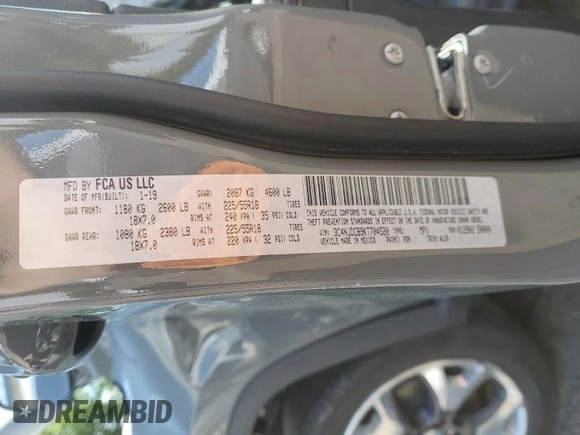 2019 Jeep Compass High Altitude z VIN 3C4NJDCB9KT704520, wystawiony jako Copart lot #58820335 z przebiegiem 17 061 mil mil oraz Szkoda całkowita • Salvage title. Historia ofert i sprzedaży dostępna na DreamBid. Obrazek 13.