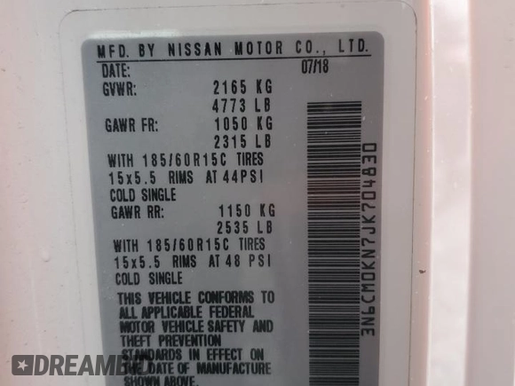 2018 Nissan NV200 Compact Cargo S with VIN 3N6CM0KN7JK704830, listed as a Copart auction lot 77460393 with 104,697 mi miles. Bid and sale history available at carsss.com. Image 14.