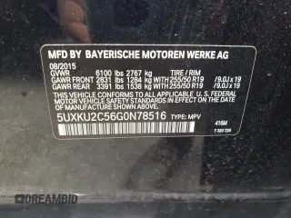 2016 BMW X6 xDrive35i with VIN 5UXKU2C56G0N78516, listed as a Copart auction lot 56144323 with 152,622 mi miles. Bid and sale history available at carsss.com. Image 12.