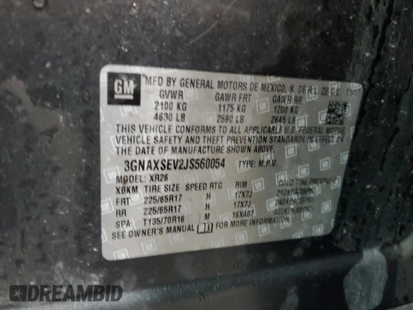 2018 Chevrolet Equinox LT z VIN 3GNAXSEV2JS560054, wystawiony jako Copart lot #50877185 z przebiegiem 85 433 mil mil oraz Szkoda całkowita • Salvage title. Historia ofert i sprzedaży dostępna na DreamBid. Obrazek 14.