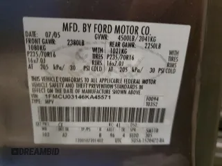 2006 Ford Escape XLT с VIN 1FMCU03146KA45571, выставлен на аукционе Copart как лот 54619635 с пробегом 168 107 миль миль и На запчасти • Non repairable. История ставок и продаж доступна на DreamBid. Изображение 12.