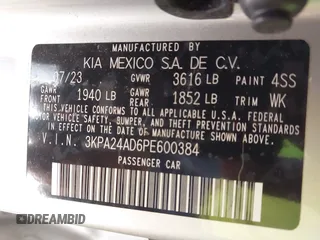 2023 Kia Rio S z VIN 3KPA24AD6PE600384, wystawiony jako IAAI lot #42003099 z przebiegiem 27 001 mil mil oraz . Historia ofert i sprzedaży dostępna na DreamBid. Obrazek 9.