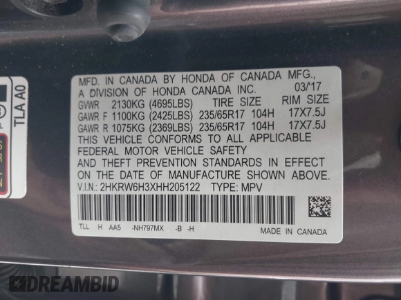 2017 Honda CR-V LX with VIN 2HKRW6H3XHH205122, listed as a IAAI auction lot 41885439 with 50,003 mi miles and . Bid and sale history available at DreamBid. Image 9.
