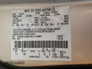 2008 Mercury Mountaineer Premier with VIN 4M2EU48838UJ12981, listed as a Copart auction lot 75726834 with 160,007 mi miles and Salvage Title. Bid and sale history available at carsss.com. Image 13.
