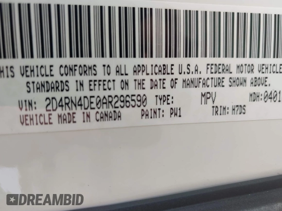 2010 Dodge Grand Caravan SE with VIN 2D4RN4DE0AR296590, listed as a IAAI auction lot 42133404 with 108,604 mi miles and . Bid and sale history available at DreamBid. Image 9.