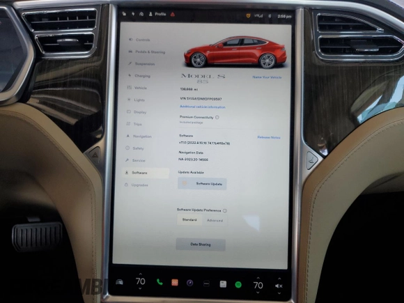 2013 Tesla Model S with VIN 5YJSA1DN9DFP09597, listed as a Copart auction lot 60174125 with 138,668 mi miles and Clean title. Bid and sale history available at DreamBid. Image 9.
