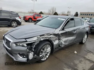 2020 Infiniti Q50 Luxe z VIN JN1EV7AR3LM255979, wystawiony jako Copart lot #47680775 z przebiegiem 61 340 mil mil oraz Szkoda całkowita • Salvage title. Historia ofert i sprzedaży dostępna na DreamBid. Obrazek 1.