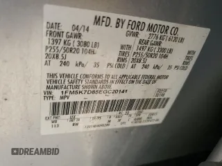 2014 Ford Explorer XLT с VIN 1FM5K7D85EGC20141, выставлен на аукционе Copart как лот 59088545 с пробегом Не указан миль и Списание • Salvage title. История ставок и продаж доступна на DreamBid. Изображение 13.