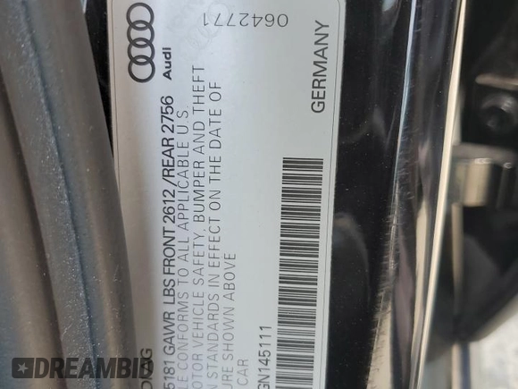 2016 Audi A6 Premium Plus with VIN WAUGFAFCXGN145111, listed as a Copart auction lot 59761435 with Not provided miles and Salvage title. Bid and sale history available at DreamBid. Image 12.